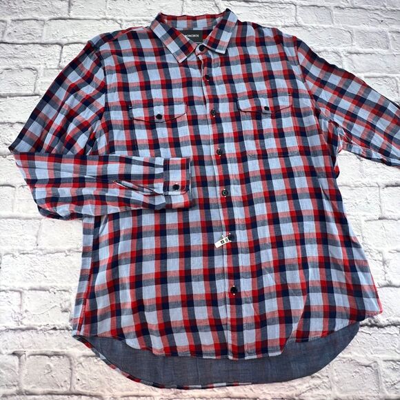 NOT FOR SALE     Bonobos Men's Red Blue Plaid Slim Fit Button Up Shirt Size XXL - Picture 1 of 10